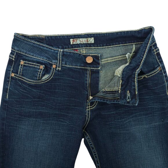 BKE Culture Stretch Boot Cut Jeans Womens 33 Mid Rise Distressed Whiskered Denim - Picture 7 of 15